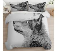 Genérico Juego de Funda Nórdica 2 Piezas para Cama 105 - Blanco Dibujadas A Mano Animales Salvajes Lobos Funda Edredón 135 x 200 cm y 1 Funda de Almohadas 50 x 75 cm - Microfibra Suave y Transpirable