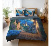 Genérico Juego de Funda Nórdica Cama 90 Ciudad Flores Paisaje con Fundas de Almohada, Microfibra Suave Reversible, 135 x 200 cm con Cremallera Oculta, Fácil Cuidado, Lavable a Máquina, Multicolor
