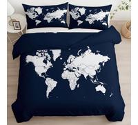 Genérico Juego de Funda Nórdica Estampado Mapa del Mundo En Acuarela 180 x 220 cm, Marina De Guerra Cierre de Cremallera Juego de Funda Nórdica Niñas Niños y Adolescentes