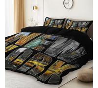 Generico Juego de Funda nórdica Negro, Tema Nueva York Estatua De La Diosa Taxi, Suave y Transpirable de Microfibra con Cremallera, para Cama 90-180 x 220 cm + 50x75x2