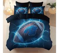 Genérico Juego De Funda Nórdica para 200 X 200 cm, Apto para Adultos Y Niños,3 Artículos, Microfibra Material, Deportes Rugby Relámpago León Tema, Incluye 1 Funda De Y 2 Fundas De Almohada,Negro