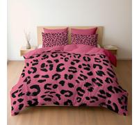Genérico Juego de Funda Nórdica Reversible para Niños y Niñas, Diseño Minimal Tinta Negra Rosa Leopardo, Rosa - Funda de Edredón para Cama 90 + Almohadas, Suave Transpirable, Moderno, 150 x 220
