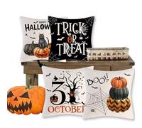 Genérico Juego de Fundas de Almohada de Halloween | Throw Pillow Case Funda de Almohada de Lino/Set Fundas de Cojines Decorativos para Decoraciones de Fiesta de Halloween,Juego de 4 Fundas de de