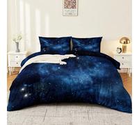 Genérico Juego de Fundas de edredón 3 Piezas 260 x 240 cm, Azul Microfibra Suave y Transpirable para Todo el año, Incluye 2 Fundas de Almohada diseño Tiempos Modernos Cielo Estrellado Nebulosa