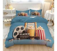 Genérico Juego de Fundas de edredón 3 Piezas 260 x 240 cm, Azul Microfibra Suave y Transpirable para Todo el año, Incluye 2 Fundas de Almohada diseño Retro Cine Película