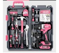 Genérico Juego De Herramientas De 81 Piezas, Herramientas para Reparación De Automóviles En El Hogar, Taladro De Iones De Litio De 18 V, Cromado De Alto Brillo Resistente A La Corrosión (Pink)