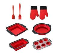 Generico Juego de horno de silicona | Apilables - con guante, espátula y pincel, juego antiadherente para hornear, para magdalenas, galletas, cupcakes, huevos, rosquillas, tocino, tostadas, cocina y