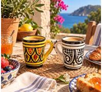 Generico Juego de jarras marroquíes Ø6 x H8 cm de cerámica artesanal, tazas pintadas a mano con fantasías étnicas mediterráneas 2309261012