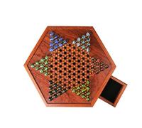 Genérico Juego de Mesa de Damas Chinas: tableros de Estrategia hexagonales de Madera de 13 Pulgadas de diámetro con cajón de Almacenamiento, 60 canicas de Vidrio de Colores,