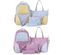 Generico Juego De Mochilas Escolares - Bookbag De Viaje De Gran Capacidad | Bolso De Mensajero | Extraño | Funda A Y Bolso Para Niñas, Adolescentes, College, Compras, Uso Diario, Clase, azul