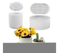 Generico Juego de moldes redondos de silicona a rayas, 4 piezas DIY resina y plaster Tray Kit, Oval and Circular Flower Pot Molds for, Crafting, Ánd Storage, Durable Flexible Silicona