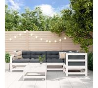 Genérico Juego de Muebles jardín 6 Piezas y Cojines Madera Maciza Blanco,Mobiliario,Muebles de jardín,Conjuntos de jardín-3185991