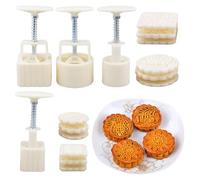 Generico Juego De Para Mooncake - Para Galletas Con Prensado Manual De 50-100 G | 4 Juegos Con 12 Piezas De Patrones De Uso Alimentario Mooncake Press | Herramienta De Cocina DIY Reutilizables