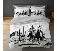 Genérico Juego de Ropa de Cama 200, Caballo Oeste para niñas y niños, Microfibra, Vaquero Juego de Funda nórdica, BlancoNegroAgradable al Tacto decoración para Dormitorio, 280 X 240 cm