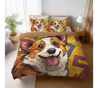Genérico Juego de Ropa de Cama 200, Garabato para niñas y niños, Microfibra, Corgi Juego de Funda nórdica, AmarilloAgradable al Tacto decoración para Dormitorio, 280 X 240 cm