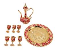 Genérico Juego De Té Turco Retro, Aleación De Zinc Resistente A La Oxidación Y Duradero, 6 Tazas con Diseño De Bandeja, Elete Decoración del Hogar, Opción De Regalo Versátil (Gold+Red)