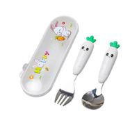 Genérico Juego De Tenedor Y Cuchara para Bebé, Juego De Cubiertos De Acero Inoxidable con Estuche De Almacenamiento, Cubiertos Apto para Lavavajillas con Diseño Divertido para Reuniones Familiares