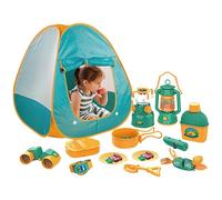Genérico Juego de tienda de campaña para niños - 21 piezas de juguetes para equipo de acampada | Juguete para acampar al aire libre con tienda para niños, lámpara de para fogata, comida para juegos