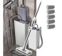 Genérico Juego De Trapeador Plano para Lavadora, Combinación De Cubo De Trapeador Autolimpiable, Trapeador De Poste Telescópico De Acero Inoxidable (Hotsale2)