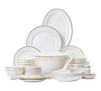 Genérico Juego De Vajilla De Porcelana China, 62 Piezas De Vajilla con Borde De Oro Blanco, Porcelana China No Tóxica Cocida A Alta Temperatura, Vajilla De Banquete para 10 Personas, Elegante
