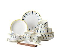 Genérico Juego De Vajilla De Porcelana, Flores De Colores Pintadas A Mano Bajo Cubierta, 33 Piezas para 6 Personas, Aptas para Lavavajillas Y Microondas