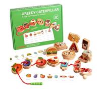 Generico Juguete educativo con cuentas: madera, cuentas para niños, juego de cuerdas con goloso | Juguete educativo para concentración, capacidad de pensamiento, desarrollo motor fino y juego