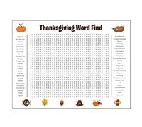 Genérico Jumbo Thanksgiving Word Search Poster, Giant 36"X24" Wall Game Posters, Fun Christmas Interactive Large Word Find Decor for Celebrations,Parties,Family Games,Classes Activity