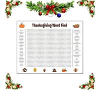 Genérico Jumbo Thanksgiving Word Search Poster, Thanksgiving Word Search Poster Jumbo 36x24 Wall, Fun Interactive Experience Posters for Families Party Holiday Activity (Thanksgiving *1)