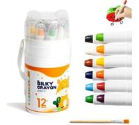 Genérico Jumbo Twistable Washable Crayons, 12/24/36/48 Colors Silky Gel Crayons, Easy-to-Hold Large Crayon with Storage Box & Brush for Coloring Books, Arts & Crafts, Painting Enthusiasts (12 colors)