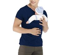 Genérico Kangaroo Shirt for Dad and Baby, Mens Baby Carrier Shirt V Neck Short Sleeve T-Shirts, Hands-Free Babys Carrier for Dad with Kangaroo Pouch (Dark Blue,M)