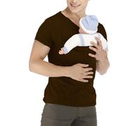 Genérico Kangaroo Shirt for Dad and Baby, Mens Baby Carrier Shirt V Neck Short Sleeve T-Shirts, Hands-Free Babys Carrier for Dad with Kangaroo Pouch (Brown,XXL)