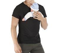 Genérico Kangaroo Shirt for Dad and Baby, Mens Baby Carrier Shirt V Neck Short Sleeve T-Shirts, Hands-Free Babys Carrier for Dad with Kangaroo Pouch (Black,M)