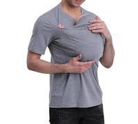 Genérico Kangaroo Shirt for Dad and Baby, V Neck Short Sleeve Kangaroo T Shirt, Men and Women's Baby Carrier Camisa (Grey Male,M)
