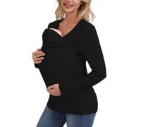 Genérico Kangaroo Shirt for Mom and Baby, V Neck Long Sleeve Kangaroo Tank Tops Kangaroos Shirts Mom with Hat (Black,XXL)