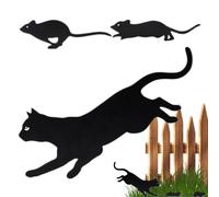 Genérico Katze Gartendekoration - 3er-Set Dekorative Gartenstäbe | Metall Jagende Mäuse Design - Tierische Dekoration für Garten, Terrasse, Wege, Rasen
