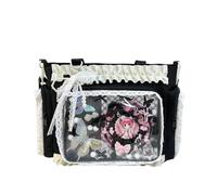 Genérico Kawaii Ita Bag, Shoulder Bag with Transparent Window, Ruffles & Lace, Crossbody Bag with Multiple Compartments for Anime Cosplay, Y2K Style (Black)