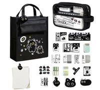 Genérico Kawaii Schreibwarenset | Schwarze Katze Organizer - Set, Großraum