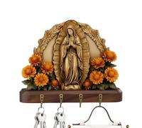 Genérico Key Holder For Wall - 11.8in Religious Home Decor Hanger | Wood Key Rack With 4 Hooks For Entryway Living Room Kitchen Hallway Garage Office Farmhouse Christmas Holiday, Holy Communion Art