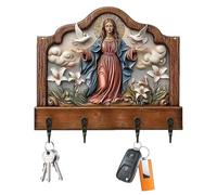 Genérico Key Holder Wall Mount - Wood Religious Entryway Organizer with 4 Hooks | Solid Pine with Inspirational Script & Space-Saving Floating Shelf for Keys, Lanyards, Purses and Mail