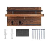 Genérico Key Holder Wall Mount - Wooden Entryway Mail Organizer, Floating Shelf with Hooks, Rustic Farmhouse Aesthetic Grain, Integrated Interior Storage, Home Accessory for Entryway Display