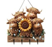 Genérico Key Rack, Wood 25x23cm 2D Rustic Cow with 4 Hooks, Cute Key Rack Wall Mount Hanger for Towel, Hat, Bag, Bedroom, Living Room, Kitchen, Home Decor