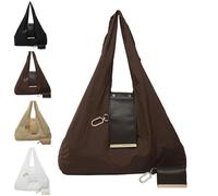 Genérico Keychain Tote Bag, Compact & Foldable Vegan Leather Bag with Key Ring, Expands into Spacious Shopping Tote (Brown,one size)