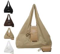 Genérico Keychain Tote Bag, Compact & Foldable Vegan Leather Bag with Key Ring, Expands into Spacious Shopping Tote (Khaki,one size)