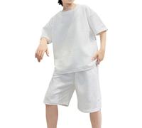 Genérico Kids 2026 Summer Outfit Set Elegant Short Sleeve Tops And Shorts For Boys 5-13 Years Casual Daily Wear (White, 12-13 Years)