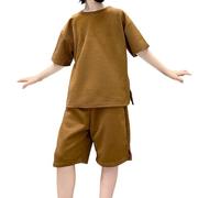 Genérico Kids 2026 Summer Outfit Set Elegant Short Sleeve Tops and Shorts For Boys 5-13 Years Casual Daily Wear (Coffee, 10-11 Years)
