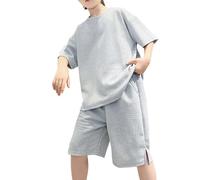 Genérico Kids 2026 Summer Outfit Set Elegant Short Sleeve Tops And Shorts For Boys 5-13 Years Casual Daily Wear (Grey, 8-9 Years)