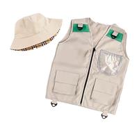 Genérico Kids Explorer Vest, Washable Toddler Costume with Hat, Lightweight Adventure Outfit, Adjustable Fit with Pockets, 15.75x18.9 Inches, Ideal for Hike Scavenger Hunt Jungle Party Tour