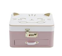 Genérico Kids Jewelry Box with Lock - PU Leather 25x18x13.5cm Cat Pattern Jewelry Storage Organizer | Cute Lockable Jewelrys Box with Compartments for Rings Earrings Necklace Accessories