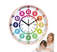 Generico Kids Learning Wall Clock-Reloj analógico silencioso de 10 pulgadas, instrumento de enseñanza de colores | Reloj educativo no conmovedor, números de fácil lectura, para habitaciones de l