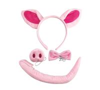 Genérico Kids Pig Costume, Plush Animal Dress-Up, Soft Bow Tie Headband, Pig Ears Nose Tail Set for Children, Halloween, Birthday Parties Pretend Play, Girls Age 3-14, Pink, 4-Pieces, 120g